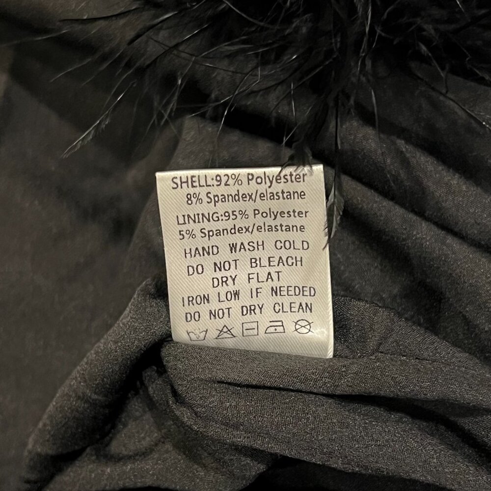 Akira Noel Halter Deep V Feather Trim Mini Dress, Black, XL - Picture 7 of 13